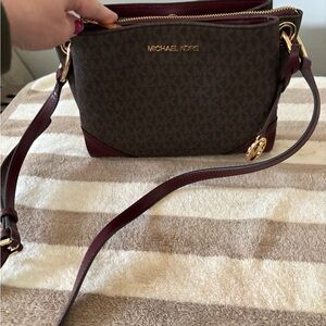 Michael Kors Signature Brown and Burgundy Crossbody Bag